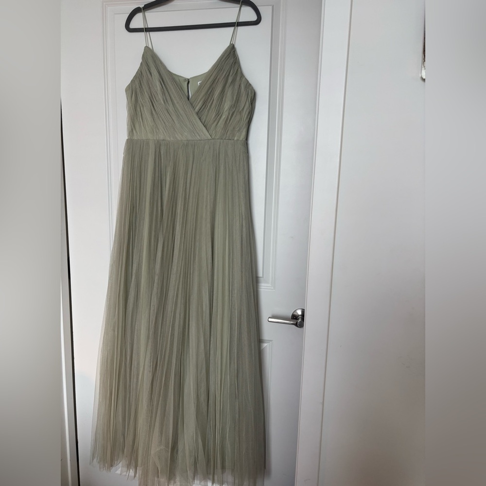 ASOS Green Pleated Maxi Gown V-Neck